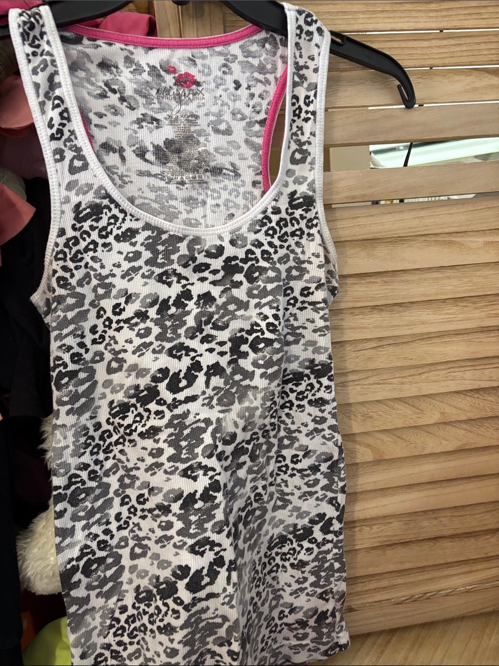 Miley Cyrus White and Gray Leopard Print Tank Top with Pink Trim Xl